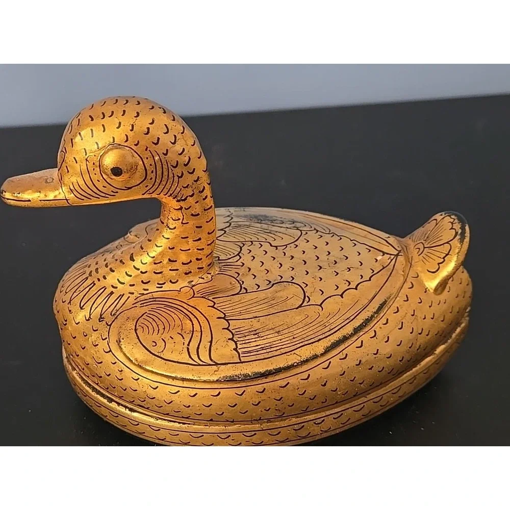 Pair of‎ Burmese Gold Gilt Lacquerware Ducks Trinket Boxes